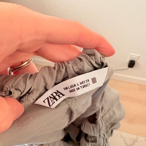 Zara Open Elastic Ruffle Back Spaghetti Strap Midi Dress Green Size Large - Picture 4 of 6